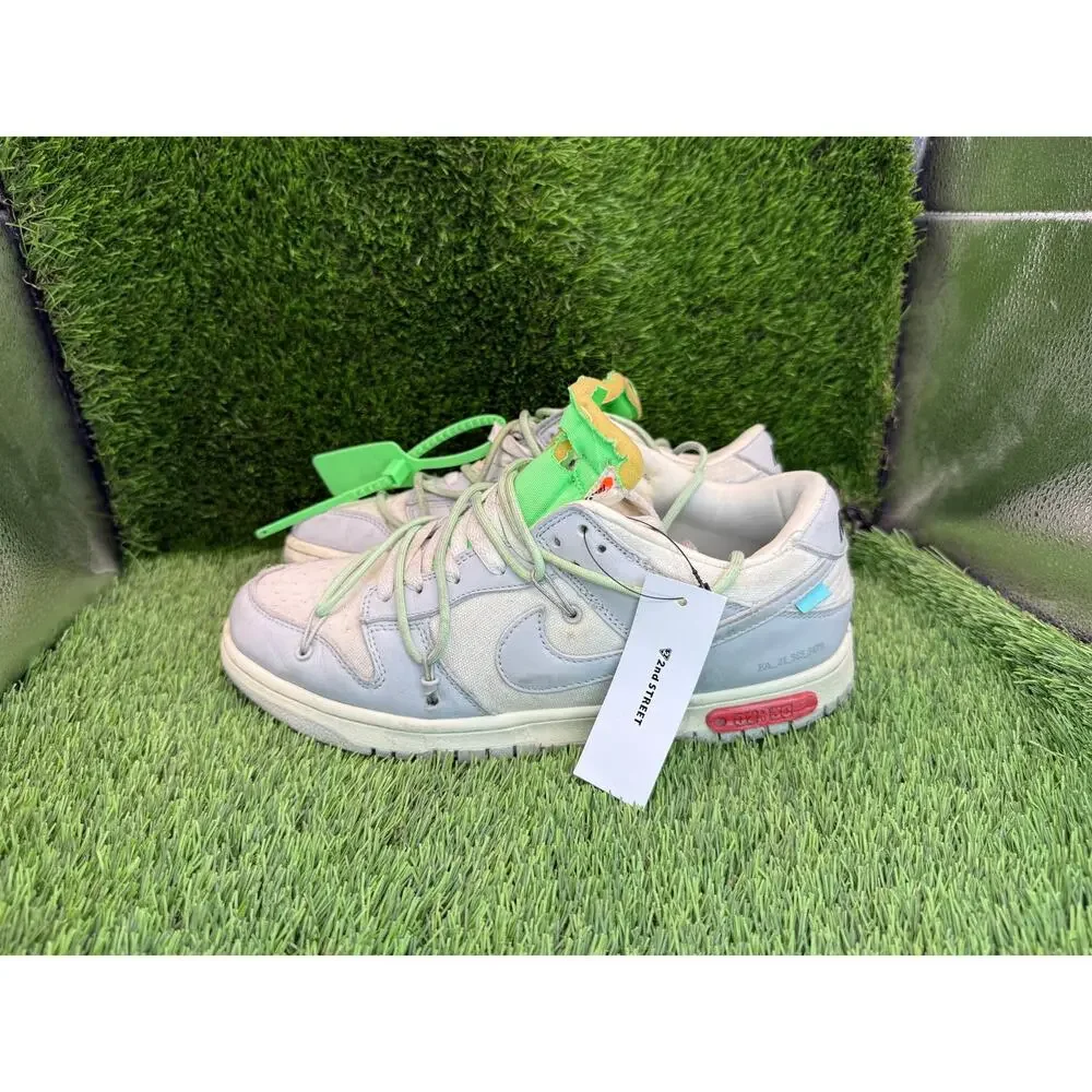 Nike X Off-White Dunk Low DM1602-108 Athletic Sneaker Mens 9.5 White Leather Gym